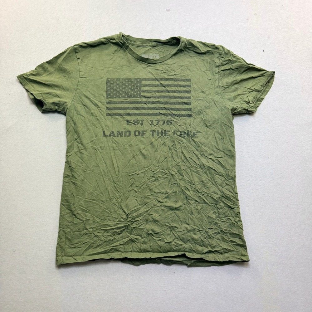 Unbranded Graphic Tee Men Medium Green Excellent Land Of The Free 1776 Flag